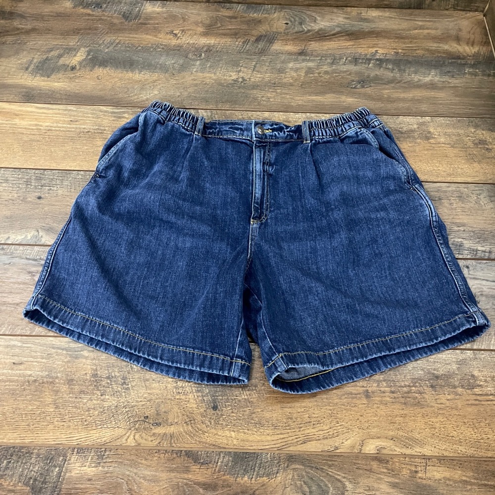 Aerie Dark Wash Denim Shorts Elastic Waist High Rise XL Baggy Summer Festival